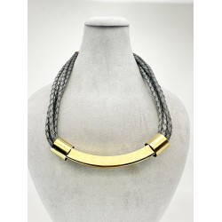 Gold Taşlı Gri Derili Kolye